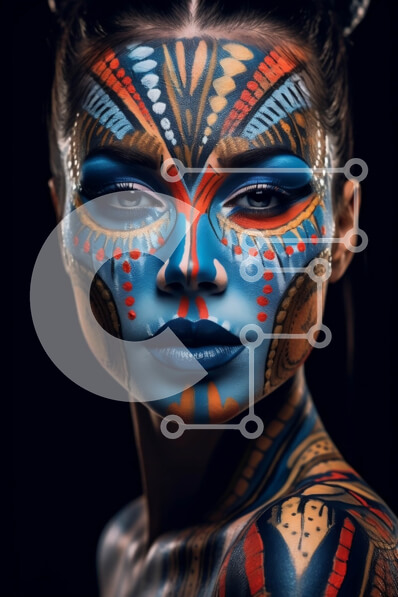 Intra Συλλεκτικό Ξύλινο Παζλ Plywood  4mm - Ζωηρόχρωμη γυναίκα με τη ζωγραφική προσώπου και τη μαύρη εξάρτηση Στοκ Φωτογραφία Σε Ξύλινο Κουτί - Διαστάσεις Puzzle: 10x10 cm – 25 κομμάτια