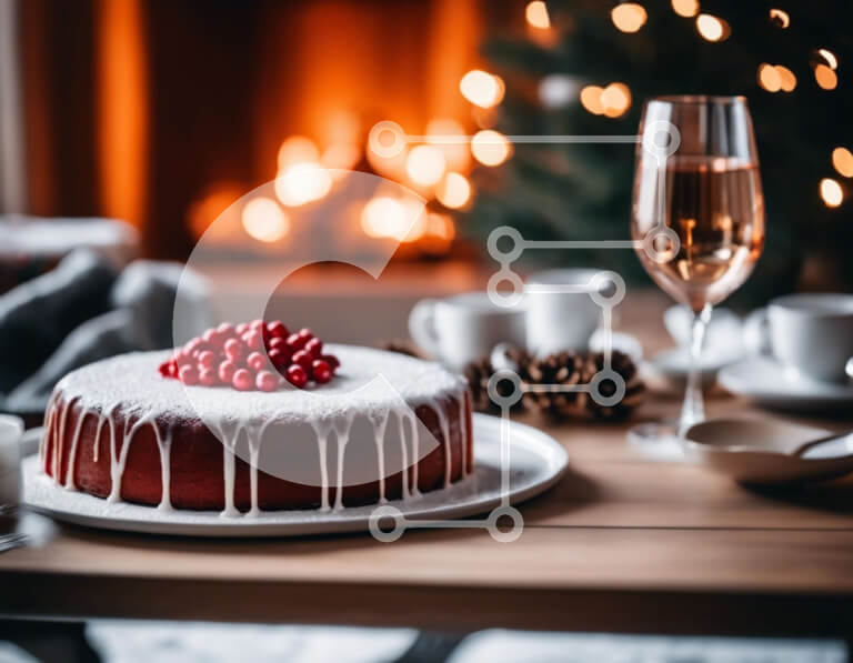 Σετ των 2 Intra Συλλεκτικό Ξύλινο Παζλ Plywood  4mm - Νόστιμο κέικ με κόκκινα μούρα και κρασί σε ένα τραπέζι Σε Ξύλινο Κουτί - Διαστάσεις: 10x10 cm – 25 κομμάτια