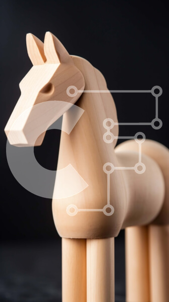 Intra Συλλεκτικό Ξύλινο Παζλ Plywood  4mm - Σαγηνευτική εικόνα ξύλινου αγάλματος αλόγου σε μαύρη επιφάνεια Σε Ξύλινο Κουτί - Διαστάσεις: 10x10 cm – 25 κομμάτια