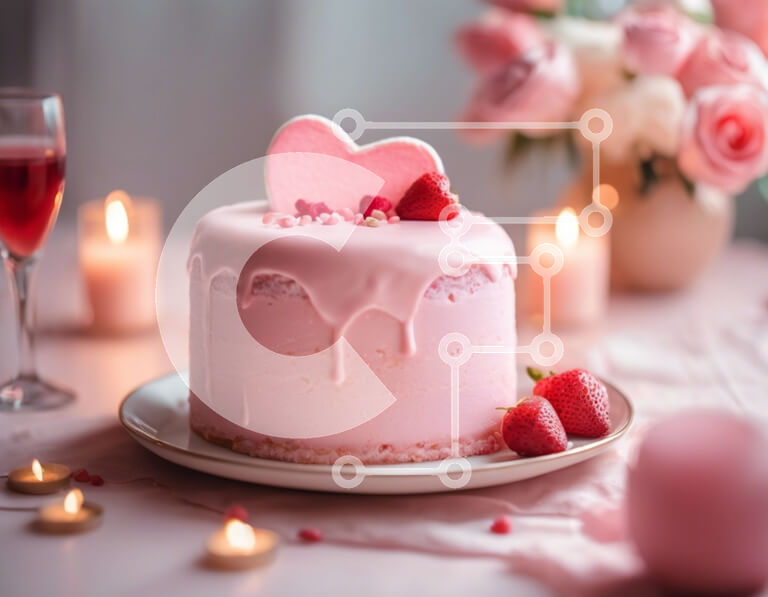 Σετ των 2 Intra Συλλεκτικό Ξύλινο Παζλ Plywood  4mm - Κέικ σε σχήμα καρδιάς με φράουλες σε λευκό τραπέζι Σε Ξύλινο Κουτί - Διαστάσεις: 10x10 cm – 25 κομμάτια