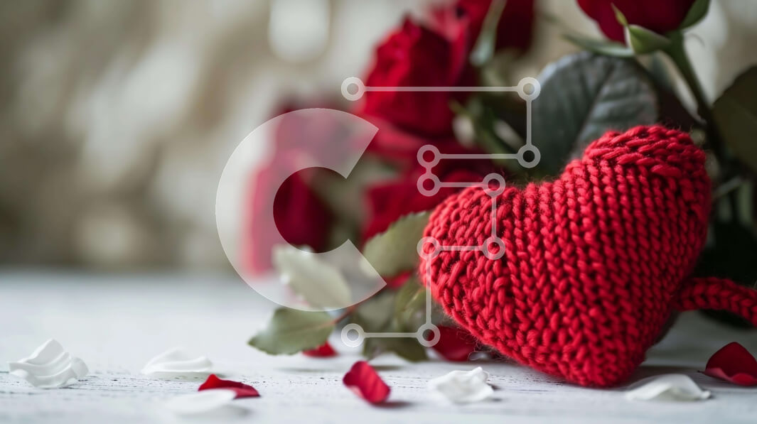 Intra Συλλεκτικό Ξύλινο Παζλ Plywood  4mm - Πλεκτή καρδιά με κόκκινα τριαντάφυλλα και λευκά πέταλα - Έννοια για την ημέρα του Αγίου Βαλεντίνου Σε Ξύλινο Κουτί - Διαστάσεις: 10x10 cm – 25 κομμάτια