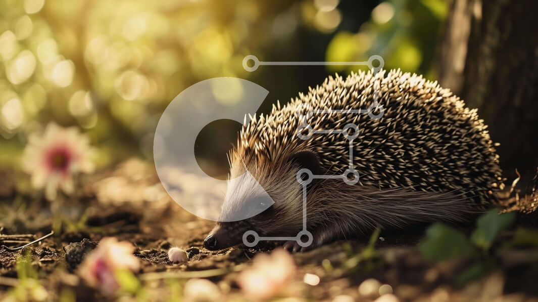 Intra Συλλεκτικό Ξύλινο Παζλ Plywood  4mm - Χαριτωμένος σκαντζόχοιρος που κάθεται μπροστά από τα λουλούδια Σε Ξύλινο Κουτί - Διαστάσεις: 10x10 cm – 25 κομμάτια