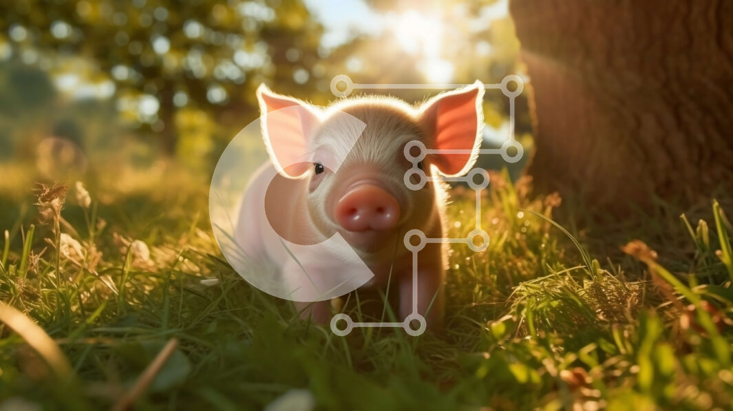 Σετ των 2 Intra Συλλεκτικό Ξύλινο Παζλ Plywood  4mm - Αξιολάτρευτη εικόνα ενός χοίρου που στέκεται σε ένα καταπράσινο χωράφι με δέντρα στο φόντο Σε Ξύλινο Κουτί - Διαστάσεις: 10x10 cm – 25 κομμάτια