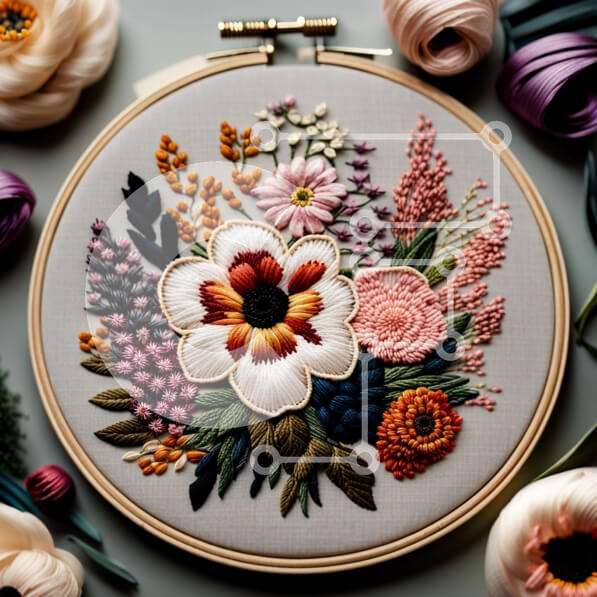 Intra Συλλεκτικό Ξύλινο Παζλ Plywood  4mm - Έργο τέχνης με πολύχρωμο και ζωντανό φλοράλ κέντημα με τσέρκι Σε Ξύλινο Κουτί - Διαστάσεις Puzzle: 10x10 cm – 25 κομμάτια