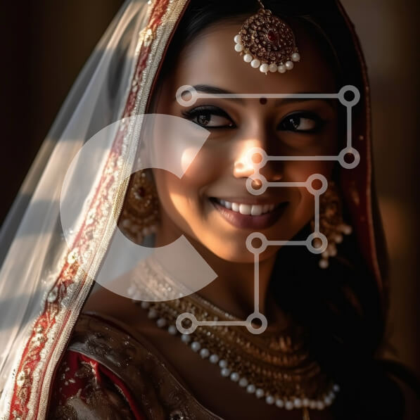 Intra Συλλεκτικό Ξύλινο Παζλ Plywood  4mm - Εκπληκτική Ινδή νύφη με παραδοσιακή νυφική ​​ενδυμασία και κοσμήματα χαμογελώντας στην κάμερα Σε Ξύλινο Κουτί - Διαστάσεις Puzzle: 10x10 cm – 25 κομμάτια