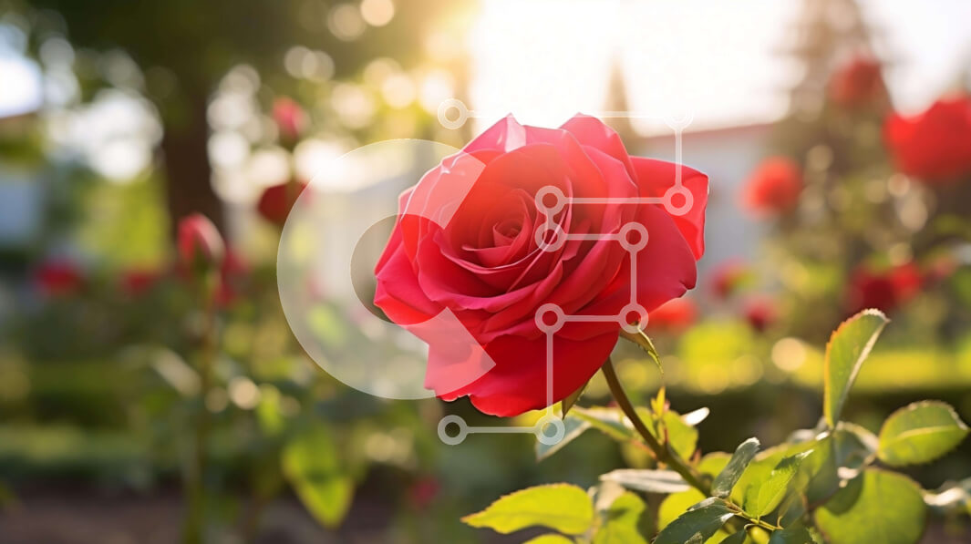 Intra Συλλεκτικό Ξύλινο Παζλ Plywood  4mm - Όμορφο κόκκινο τριαντάφυλλο που ανθίζει στον υπαίθριο κήπο Σε Ξύλινο Κουτί - Διαστάσεις: 10x10 cm – 25 κομμάτια