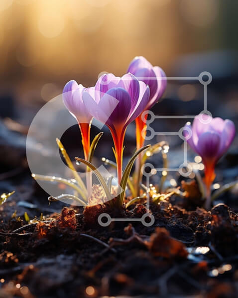 Σετ των 2 Intra Συλλεκτικό Ξύλινο Παζλ Plywood  4mm - Όμορφη εικόνα με ανθισμένους μοβ κρόκους στην ανατολή του ηλίου Σε Ξύλινο Κουτί - Διαστάσεις: 10x10 cm – 25 κομμάτια