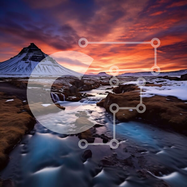 Intra Συλλεκτικό Ξύλινο Παζλ Plywood  4mm - Όμορφο ηλιοβασίλεμα πάνω από τα χιονισμένα βουνά με ένα ποτάμι Σε Ξύλινο Κουτί - Διαστάσεις: 10x10 cm – 25 κομμάτια