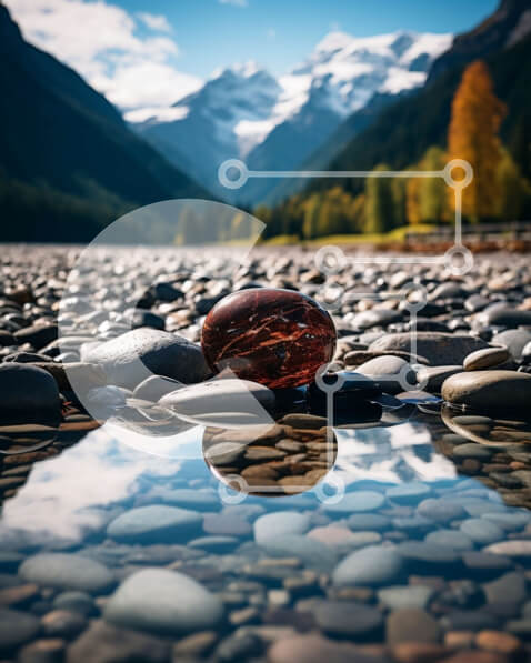 Intra Συλλεκτικό Ξύλινο Παζλ Plywood  4mm - Εκπληκτικό τοπίο: Κόκκινος βράχος στην όχθη του ποταμού με μαγευτική θέα στο βουνό Σε Ξύλινο Κουτί - Διαστάσεις: 10x10 cm – 25 κομμάτια