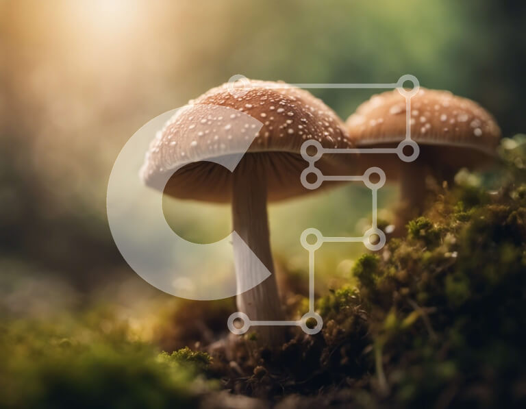 Intra Συλλεκτικό Ξύλινο Παζλ Plywood  4mm - Δύο μανιτάρια σε ένα ποώδη δασικό όροφο Σε Ξύλινο Κουτί - Διαστάσεις: 10x10 cm – 25 κομμάτια