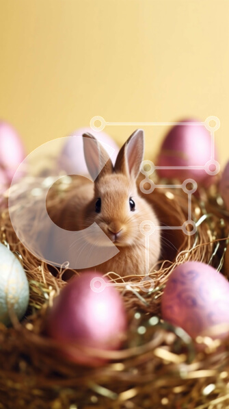 Σετ των 2 Intra Συλλεκτικό Ξύλινο Παζλ Plywood  4mm - Αξιολάτρευτη εικόνα ενός κουνελιού που κάθεται σε μια φωλιά πασχαλινών αυγών Σε Ξύλινο Κουτί - Διαστάσεις: 10x10 cm – 25 κομμάτια