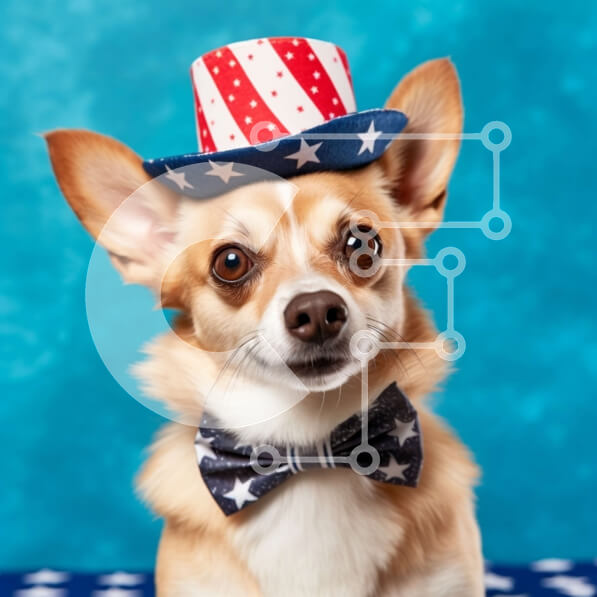 Intra Συλλεκτικό Ξύλινο Παζλ Plywood  4mm - Αξιολάτρευτη εικόνα μικρού σκύλου με πατριωτική στολή με καπέλο αμερικανικής σημαίας και παπιγιόν Σε Ξύλινο Κουτί - Διαστάσεις: 10x10 cm – 25 κομμάτια