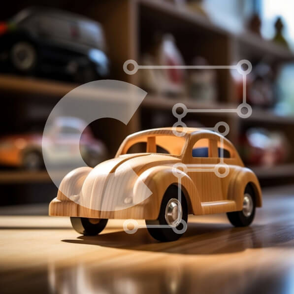 Intra Συλλεκτικό Ξύλινο Παζλ Plywood  4mm - Vintage αυτοκίνητο παιχνιδιών σε ξύλινο τραπέζι με αυτοκίνητα παιχνιδιών στο ράφι Σε Ξύλινο Κουτί - Διαστάσεις: 10x10 cm – 25 κομμάτια