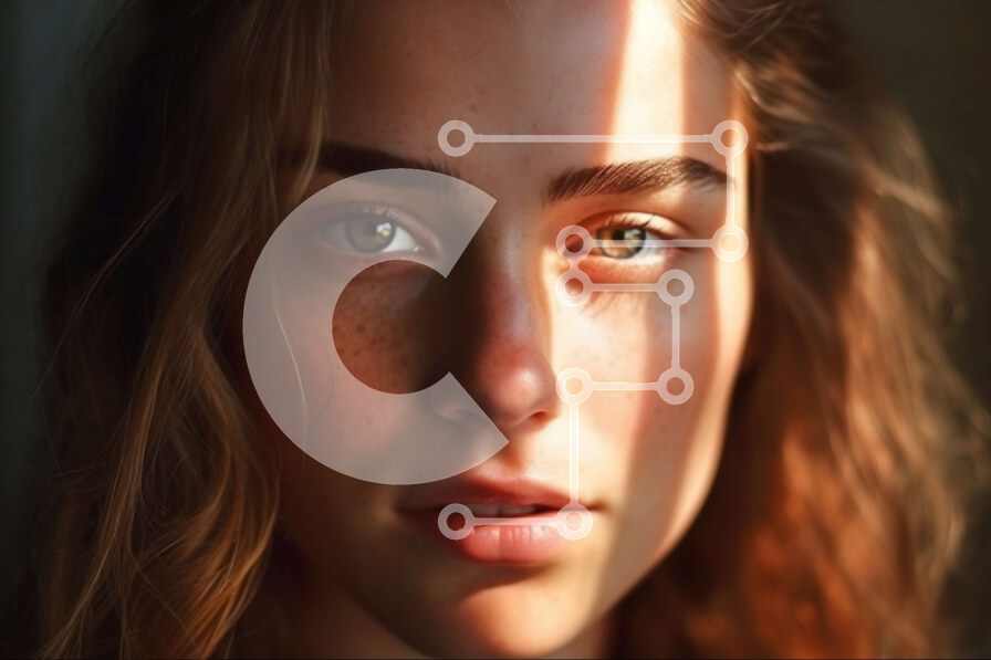 Intra Συλλεκτικό Ξύλινο Παζλ Plywood  4mm - Φυσική ομορφιά: Νεαρή γυναίκα με σπαστά καστανά μαλλιά και πράσινα μάτια που χαμογελά στην κάμερα Σε Ξύλινο Κουτί - Διαστάσεις Puzzle: 10x10 cm – 25 κομμάτια