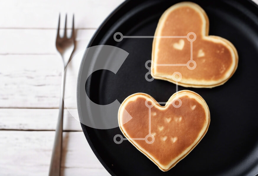 Σετ των 2 Intra Συλλεκτικό Ξύλινο Παζλ Plywood  4mm - Τηγανίτες σε σχήμα καρδιάς σε μαύρο πιάτο με σκεύη Σε Ξύλινο Κουτί - Διαστάσεις: 10x10 cm – 25 κομμάτια