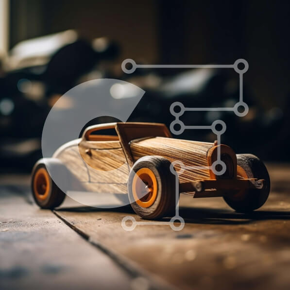 Intra Συλλεκτικό Ξύλινο Παζλ Plywood  4mm - Vintage αυτοκίνητο παιχνιδιών σε ξύλινη επιφάνεια Σε Ξύλινο Κουτί - Διαστάσεις: 10x10 cm – 25 κομμάτια