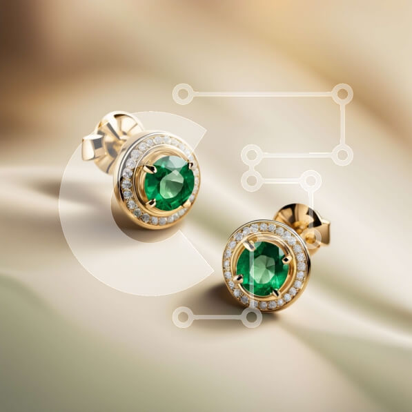 Σετ των 2 Intra Συλλεκτικό Ξύλινο Παζλ Plywood  4mm - Εκπληκτικά σκουλαρίκια από κίτρινο χρυσό 18 καρατίων με σμαραγδί και διαμαντένιο φωτοστέφανο Σε Ξύλινο Κουτί - Διαστάσεις: 10x10 cm – 25 κομμάτια