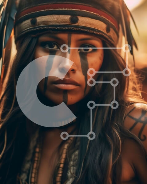 Intra Συλλεκτικό Ξύλινο Παζλ Plywood  4mm - Εκπληκτικό πορτρέτο μιας ιθαγενούς Αμερικανίδας με παραδοσιακή ενδυμασία Σε Ξύλινο Κουτί - Διαστάσεις Puzzle: 10x10 cm – 25 κομμάτια