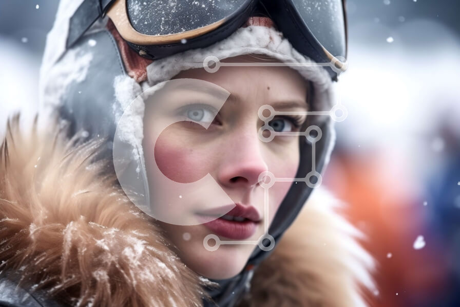 Intra Συλλεκτικό Ξύλινο Παζλ Plywood  4mm - Χειμερινή μόδα: Γυναίκα με καπέλο και γυαλιά που στέκονται στο χιόνι Σε Ξύλινο Κουτί - Διαστάσεις Puzzle: 10x10 cm – 25 κομμάτια