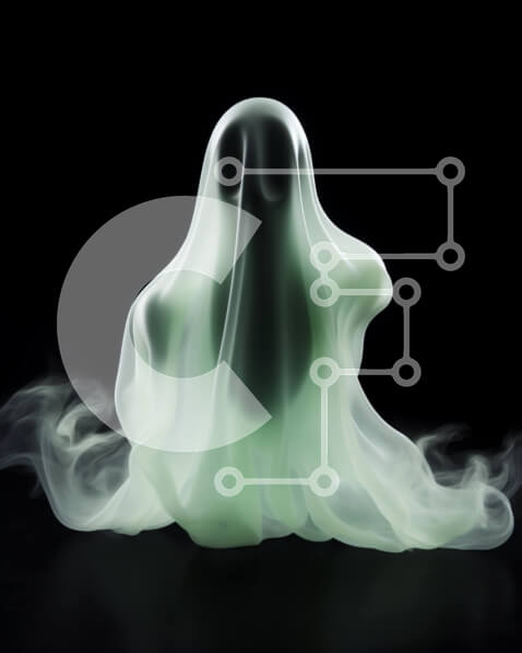 Intra Συλλεκτικό Ξύλινο Παζλ Plywood  4mm - Αντικείμενο σε σχήμα φαντάσματος σε μαύρο φόντο Σε Ξύλινο Κουτί - Διαστάσεις Puzzle: 10x10 cm – 25 κομμάτια