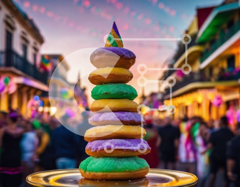 Σετ των 2 Intra Συλλεκτικό Ξύλινο Παζλ Plywood  4mm - Πολύχρωμα ντόνατς στοιβάζονται στη Νέα Ορλεάνη Σε Ξύλινο Κουτί - Διαστάσεις: 10x10 cm – 25 κομμάτια