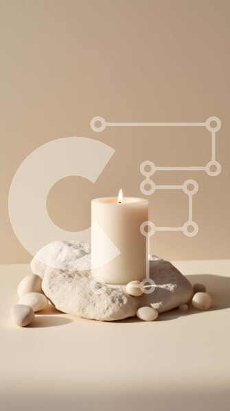 Intra Συλλεκτικό Ξύλινο Παζλ Plywood  4mm - Όμορφη εικόνα ενός λευκού κεριού σε μια βραχώδη επιφάνεια με βότσαλα Σε Ξύλινο Κουτί - Διαστάσεις: 10x10 cm – 25 κομμάτια