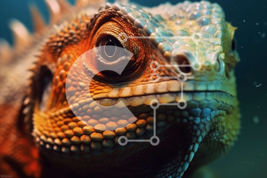 Σετ των 2 Intra Συλλεκτικό Ξύλινο Παζλ Plywood  4mm - Ζωντανή σαύρα με έντονα πορτοκαλί και κίτρινα λέπια στο πρόσωπό της Σε Ξύλινο Κουτί - Διαστάσεις: 10x10 cm – 25 κομμάτια