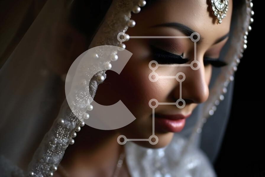 Intra Συλλεκτικό Ξύλινο Παζλ Plywood  4mm - Εκπληκτική νύφη με λευκό νυφικό και πέπλο με μαργαριταρένιο κολιέ Σε Ξύλινο Κουτί - Διαστάσεις Puzzle: 10x10 cm – 25 κομμάτια