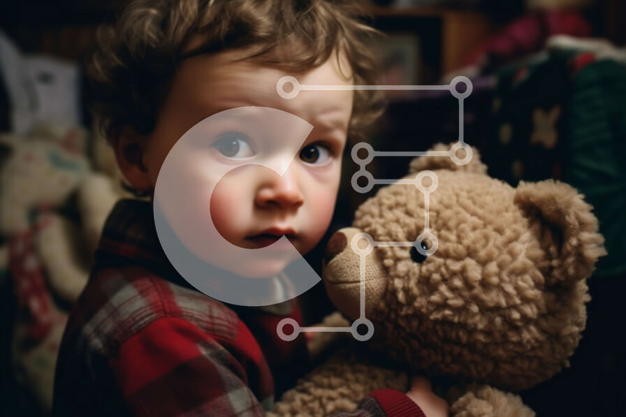 Intra Συλλεκτικό Ξύλινο Παζλ Plywood  4mm - Νεαρό αγόρι που κρατά ένα λούτρινο αρκουδάκι Σε Ξύλινο Κουτί - Διαστάσεις Puzzle: 10x10 cm – 25 κομμάτια