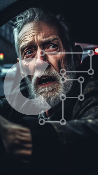 Intra Συλλεκτικό Ξύλινο Παζλ Plywood  4mm - Σοβαρός ηλικιωμένος που οδηγεί αυτοκίνητο στην πόλη τη νύχτα Σε Ξύλινο Κουτί - Διαστάσεις Puzzle: 10x10 cm – 25 κομμάτια