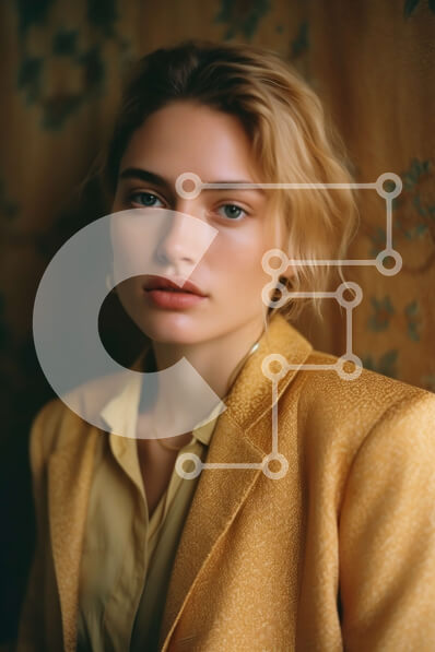 Intra Συλλεκτικό Ξύλινο Παζλ Plywood  4mm - Πορτρέτο μιας γυναίκας που φορά ένα κίτρινο σακάκι και κοιτάζει την κάμερα Σε Ξύλινο Κουτί - Διαστάσεις Puzzle: 10x10 cm – 25 κομμάτια