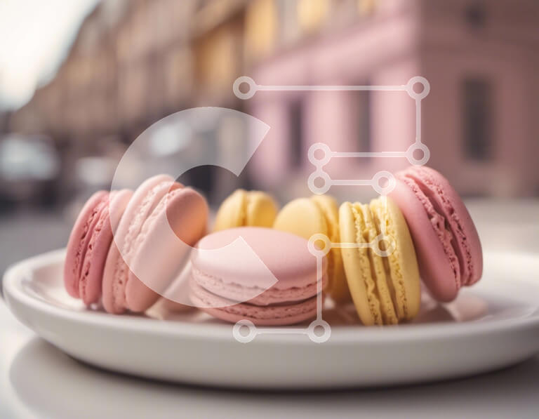 Σετ των 2 Intra Συλλεκτικό Ξύλινο Παζλ Plywood  4mm - Νόστιμα μακαρόν σε λευκό πιάτο Σε Ξύλινο Κουτί - Διαστάσεις: 10x10 cm – 25 κομμάτια