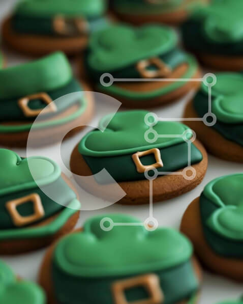 Σετ των 2 Intra Συλλεκτικό Ξύλινο Παζλ Plywood  4mm - Μπισκότα με πράσινη παγωμένη ημέρα του Αγίου Πατρικίου με καπέλα καλλικάτζαρου Σε Ξύλινο Κουτί - Διαστάσεις: 10x10 cm – 25 κομμάτια