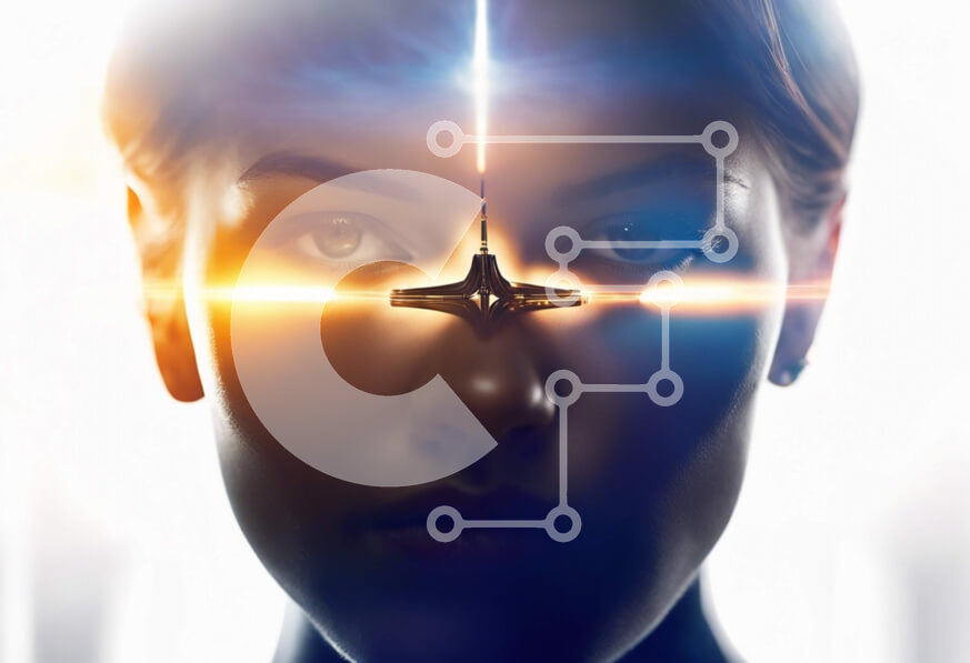 Intra Συλλεκτικό Ξύλινο Παζλ Plywood  4mm - Γυναίκα με έντονα φώτα που περιβάλλουν τα μάτια Σε Ξύλινο Κουτί - Διαστάσεις Puzzle: 10x10 cm – 25 κομμάτια