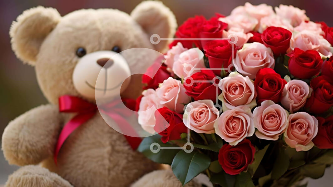 Intra Συλλεκτικό Ξύλινο Παζλ Plywood  4mm - Teddy Bear and Roses - Σκηνή αγάπης και στοργής Σε Ξύλινο Κουτί - Διαστάσεις Puzzle: 10x10 cm – 25 κομμάτια