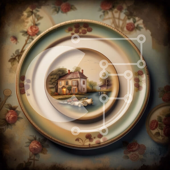 Intra Συλλεκτικό Ξύλινο Παζλ Plywood  4mm - Vintage πιάτο με ζωγραφική του Cottage από το River and Roses Σε Ξύλινο Κουτί - Διαστάσεις Puzzle: 10x10 cm – 25 κομμάτια