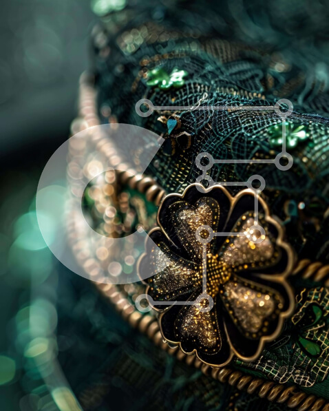 Intra Συλλεκτικό Ξύλινο Παζλ Plywood  4mm - Μαύρο και πράσινο διακοσμητικό καπέλο με φύλλα Σε Ξύλινο Κουτί - Διαστάσεις Puzzle: 10x10 cm – 25 κομμάτια