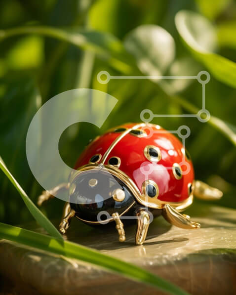 Intra Συλλεκτικό Ξύλινο Παζλ Plywood  4mm - Κόκκινο και μαύρο ειδώλιο πασχαλίτσας σε πράσινα φυτά Σε Ξύλινο Κουτί - Διαστάσεις: 10x10 cm – 25 κομμάτια