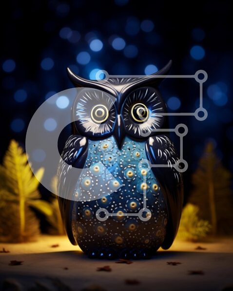 Σετ των 2 Intra Συλλεκτικό Ξύλινο Παζλ Plywood  4mm - Μαύρο και μπλε ειδώλιο κουκουβάγιας με αιθέριο μπλε φωτισμό Σε Ξύλινο Κουτί - Διαστάσεις: 10x10 cm – 25 κομμάτια