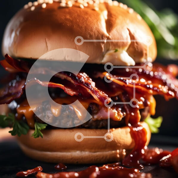 Σετ των 2 Intra Συλλεκτικό Ξύλινο Παζλ Plywood  4mm - Αλμυρό χάμπουργκερ με μπέικον και τυρί σε κομψό μαύρο πιάτο Σε Ξύλινο Κουτί - Διαστάσεις: 10x10 cm – 25 κομμάτια