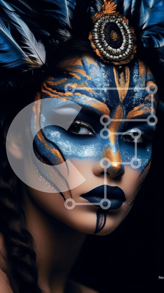 Intra Συλλεκτικό Ξύλινο Παζλ Plywood  4mm - Εκπληκτικό πορτρέτο μιας γυναίκας με μπλε και χρυσό χρώμα προσώπου και φτερά Σε Ξύλινο Κουτί - Διαστάσεις Puzzle: 10x10 cm – 25 κομμάτια