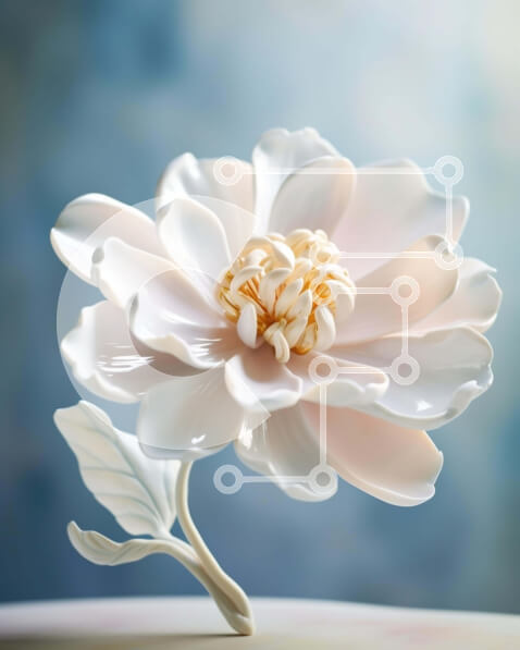 Intra Συλλεκτικό Ξύλινο Παζλ Plywood  4mm - Μονό λευκό λουλούδι στο τραπέζι Σε Ξύλινο Κουτί - Διαστάσεις: 10x10 cm – 25 κομμάτια