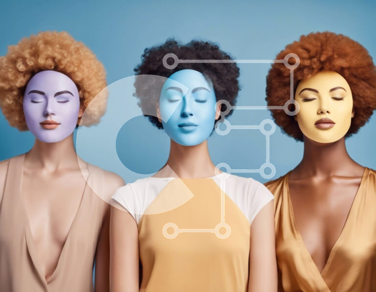 Intra Συλλεκτικό Ξύλινο Παζλ Plywood  4mm - Τρεις γυναίκες με μάσκες προσώπου διαφορετικού χρώματος που προωθούν τη διαφορετικότητα Σε Ξύλινο Κουτί - Διαστάσεις Puzzle: 10x10 cm – 25 κομμάτια