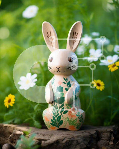 Intra Συλλεκτικό Ξύλινο Παζλ Plywood  4mm - Ξύλινο ειδώλιο λαγουδάκι στη φύση με λουλούδια Σε Ξύλινο Κουτί - Διαστάσεις: 10x10 cm – 25 κομμάτια