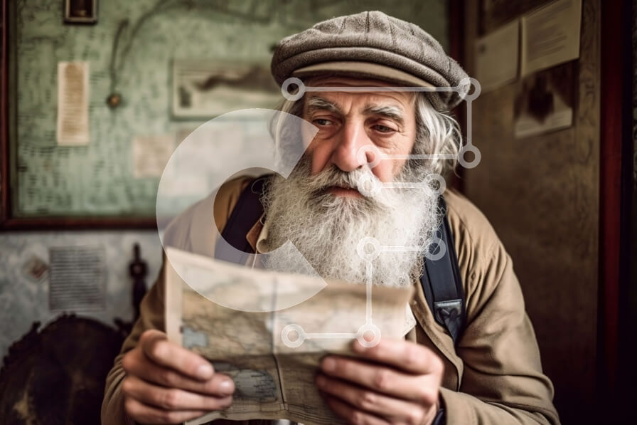 Intra Συλλεκτικό Ξύλινο Παζλ Plywood  4mm - Άνδρας που μελετά χάρτη σε δωμάτιο με χαμηλό φωτισμό Σε Ξύλινο Κουτί - Διαστάσεις Puzzle: 10x10 cm – 25 κομμάτια