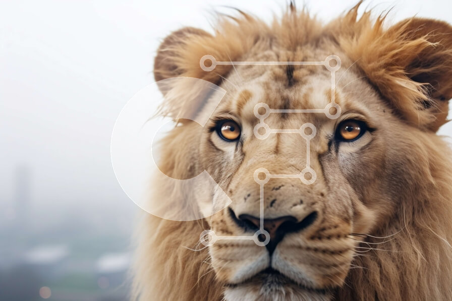 Σετ των 2 Intra Συλλεκτικό Ξύλινο Παζλ Plywood  4mm - Κοντινό πλάνο του ενήλικου λιονταριού με τα φωτεινά μάτια Σε Ξύλινο Κουτί - Διαστάσεις: 10x10 cm – 25 κομμάτια