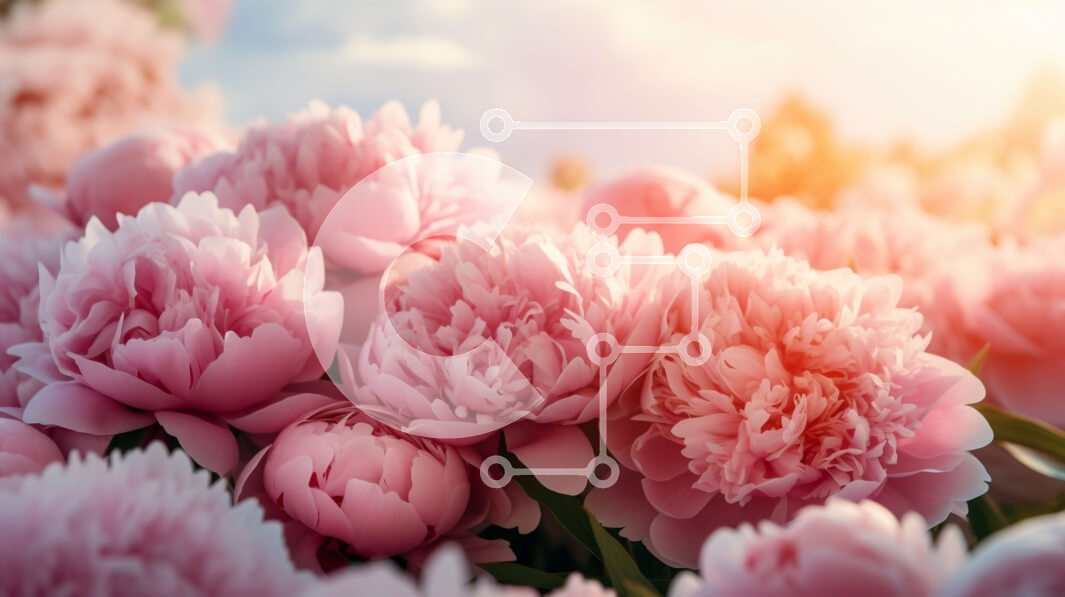 Intra Συλλεκτικό Ξύλινο Παζλ Plywood  4mm - Ανθισμένες ροζ παιώνιες με τον ήλιο να λάμπει πίσω τους Σε Ξύλινο Κουτί - Διαστάσεις: 10x10 cm – 25 κομμάτια