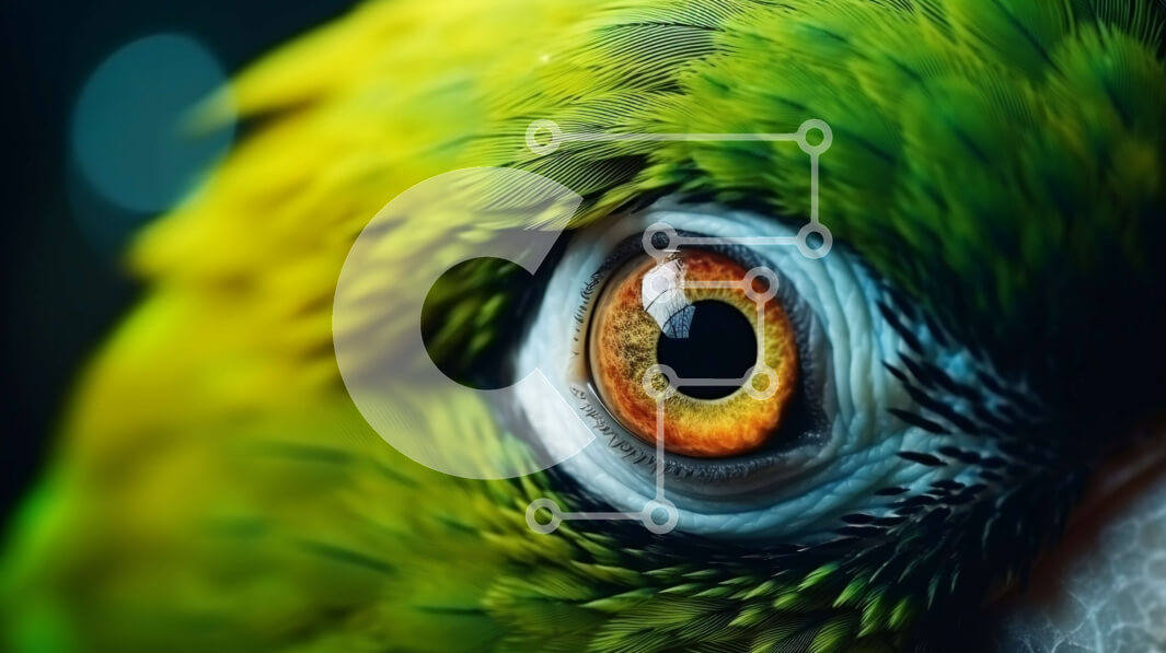 Σετ των 2 Intra Συλλεκτικό Ξύλινο Παζλ Plywood  4mm - Κοντινό πλάνο ενός πράσινου παπαγάλου με πολύχρωμα μάτια Σε Ξύλινο Κουτί - Διαστάσεις: 10x10 cm – 25 κομμάτια