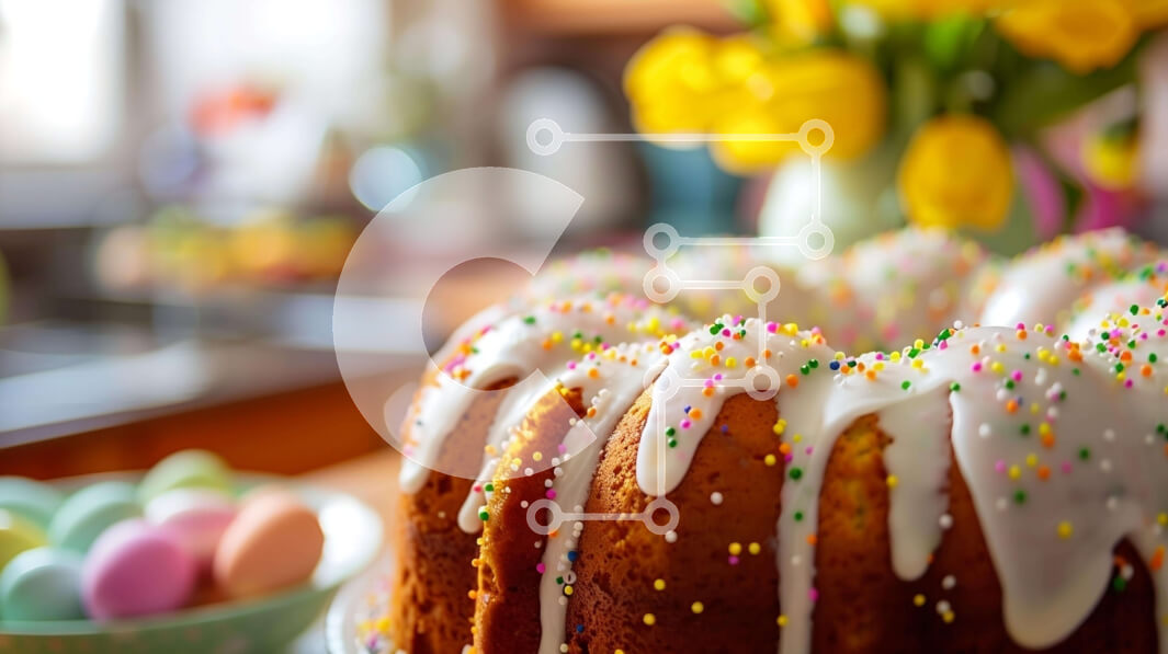 Σετ των 2 Intra Συλλεκτικό Ξύλινο Παζλ Plywood  4mm - Νόστιμο κέικ Bundt και Πασχαλινά αυγά σε ένα τραπέζι Σε Ξύλινο Κουτί - Διαστάσεις: 10x10 cm – 25 κομμάτια