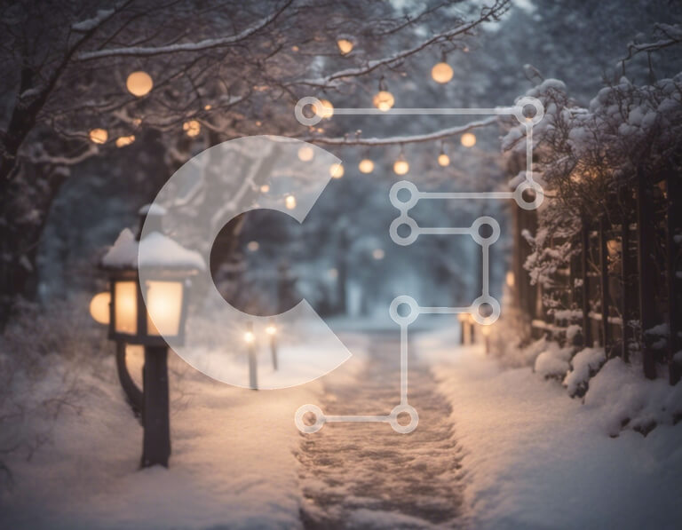 Intra Συλλεκτικό Ξύλινο Παζλ Plywood  4mm - Χιονισμένο μονοπάτι με φανάρια και φώτα Σε Ξύλινο Κουτί - Διαστάσεις: 10x10 cm – 25 κομμάτια